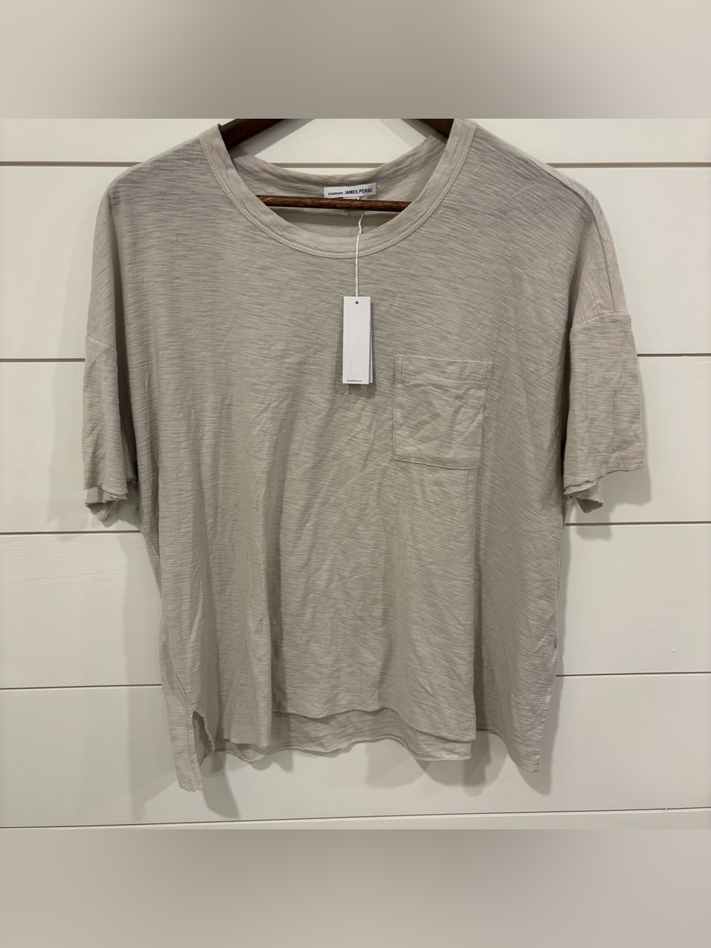 James Perse Women's Slub Cotton Modal Pocket Tee in Salt NWT Sz Large MSRP $115